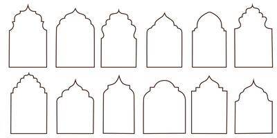 Shape Islamic door and window silhouette Arabic arch. Collection of patterns in oriental style. Frames in Arabic Muslim design for Ramadan Kareem. mosque gate shape isolated on white background vector