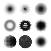 Different Halftone Circles. Set of Black Dots. Dotted Texture on White Background. Overlay Grunge Template. Distress Linear Design. Fade Monochrome Points. Pop Art Backdrop. vector