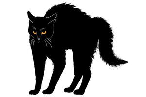 Angry, scared, aggressive black cat. Illustration in simple, flat, doodle style. Design element for posters, cards, textiles, logos vector