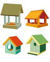 Set of images with bird feeders. Simple, cartoon style vector