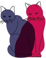 Couple of cats. Illustration in a simple, flat style. Risograph print effect vector