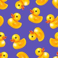 Seamless, repeating pattern with yellow, rubber duckies vector