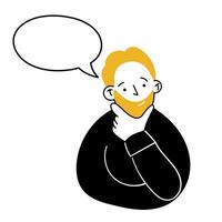 Avatar of bearded man. The concept of searching, thinking, hesitating. Simple illustration in doodle flat style. Isolated on a white background vector