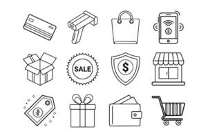 Minimalist E-Commerce and Shopping Icon Set Payments, Sales, and Retail Essentials vector