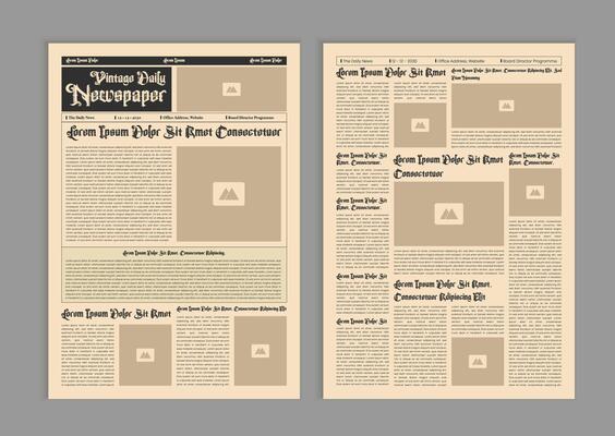 Brochure newspaper pages with headline. Paper retro journal template. News articles newsprint magazine old design