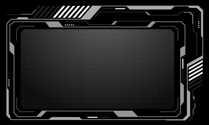 HUD frames white grey user interface elements design modern technology futuristic control panel screen digital hologram window gaming menu touching cyber monitor on black