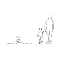 Happy Father's Day, father with his son, continuous line drawing illustration of a father and son enjoying vector