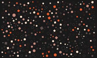 Abstract geometric pattern with circles, squares, and crosses on dark background. vector