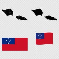 Set of maps, flag and flagpole of Samoa. illustration. vector