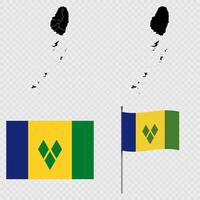 Set of maps, flag and flagpole of Saint Vincent and the Grenadines. illustration. vector