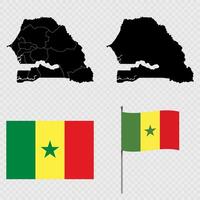 Set of maps, flag and flagpole of Senegal. illustration. vector