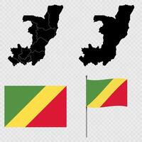 Set of maps, flag and flagpole of Republic of the Congo. illustration. vector