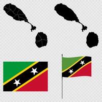 Set of maps, flag and flagpole of Saint Kitts and Nevis. illustration. vector