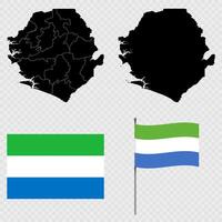Set of maps, flag and flagpole of Sierra Leone illustration. vector