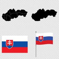 Set of maps, flag and flagpole of Slovakia. illustration. vector