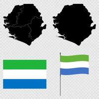 Set of maps, flag and flagpole of Sierra Leone illustration. vector