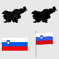 Set of maps, flag and flagpole of Slovenia. illustration. vector
