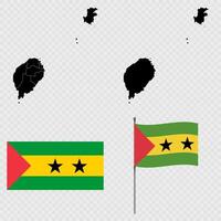 Set of maps, flag and flagpole of Sao Tome and Principe. illustration. vector