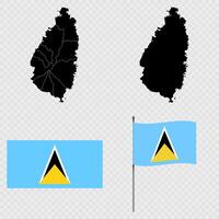 Set of maps, flag and flagpole of Saint Lucia. illustration. vector