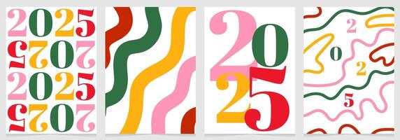 2025 greeting card. 2025 numbers design in modern style. New year colorful poster. Colored numbers Happy new year. Design template for new year posters, banners, greetings card vector