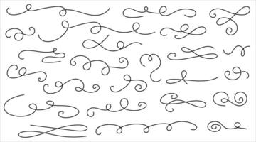 Set os decorative swirls and lines. Flourish line border ornament, filigree decor element. Vintage frame, header text separator. vector