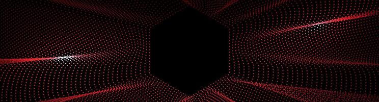 Red hexagon techno background. Big data visualization on dark space with dotted lines effect decoration. Modern graphic design element dots waves style concept for web, flyer, card, or brochure cover vector