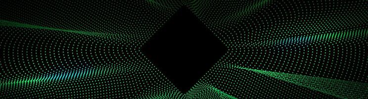Green rhombus techno background. Big data visualization on dark space with dotted lines effect decoration. Modern graphic design element dots waves style concept for web, flyer, card or brochure cover vector