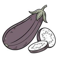 An eggplant and a slice of it are shown vector
