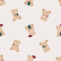 Seamless pattern with cute Christmas teddy bear. Flat background. Christmas design. Creative texture for fabric, wrapping, textile, wallpaper, apparel. vector