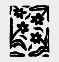 Black silhouette design with an organic, abstract pattern on a light gray background. Curved and irregular shapes resembling flowers, leaves or plant-like forms. hand-drawn illustration. vector