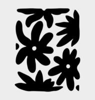 Black silhouette design with an organic, abstract pattern on a light gray background. Curved and irregular shapes resembling flowers, leaves or plant-like forms. hand-drawn illustration. vector