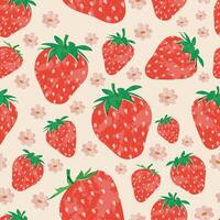 Strawberry colorful seamless pattern background. Fruit illustration isolated on beige background. Seamless background with strawberries for wrapping paper, wallpaper vector
