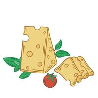 Classic triangular piece of cheese with holes and cut into slices vector
