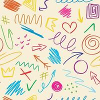 Seamless pattern of colored pencils in doodle style vector