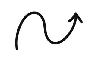 A black and white drawing of a curve with an arrow pointing up vector