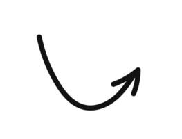 A black and white drawing of a curved arrow vector