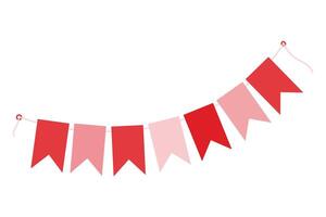 Pennant garland on string in trendy pale pink and red. St Valentine Day festive design element idea. Isolated illustration Greeting, Thematic cards, posting, blog or web promo banner, leaflets vector