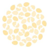 Easter Eggs and cracked eggshell Circle Background texture in trendy monochrome yellow Festive fond. Isolated illustration Thematic card, leaflet, banner, booklet, price tag, label or web promo vector