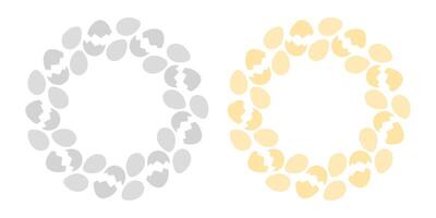 Eggs and cracked eggshell Circle Frames in grayscale and monochrome yellow. Copyspace Template Set 2. Isolated illustration Thematic card, leaflet, booklet, price tag, label or web promo banner vector