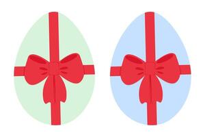 Easter Eggs with red ribbon bow in trendy festive colors. Greeting card design element concept Set 2. Isolated illustration Thematic cards, posting or web promo, leaflets, banner, price, labels vector