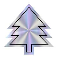 Hologram empty Christmas Tree design featuring a smooth metallic surface with a gradient and central point of interest in a minimalist style. Holographic round blank sticker. vector