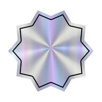 Realistic mockup hologram snowflake sticker. Holographic empty star label, stamp in rainbow colors. Line with jagged edges. Illustration of silhouette blank for tag, badge, certificate, coupon vector