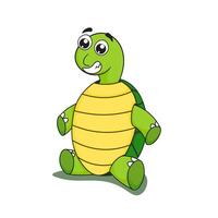 Cute green turtle character is sitting while smiling broadly vector