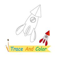 Trace and color a picture of a rocket for a children's coloring book vector