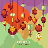 hanging lanterns and birdcages with space for text vector