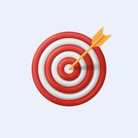 Arrow hit the target center. Concept of success of achieving a goal in business or finance. Cartoon minimalistic 3d style. vector
