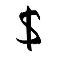 Hand drawn dollar currency symbol. Brush stroke doodle. Single element for design vector