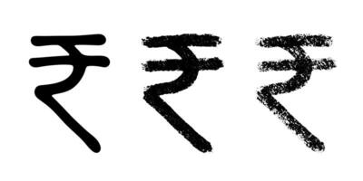 Hand drawn rupee currency symbol set Brush stroke doodle Single element for design vector
