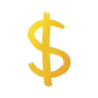 Hand drawn dollar Gold currency symbol Brush stroke doodle Single element for design vector