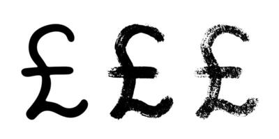 Hand drawn british pound currency symbol set Brush stroke doodle Single element for design vector